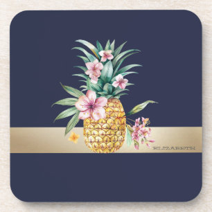 Bloemige Ananas,Gouden Streep Bier Onderzetter