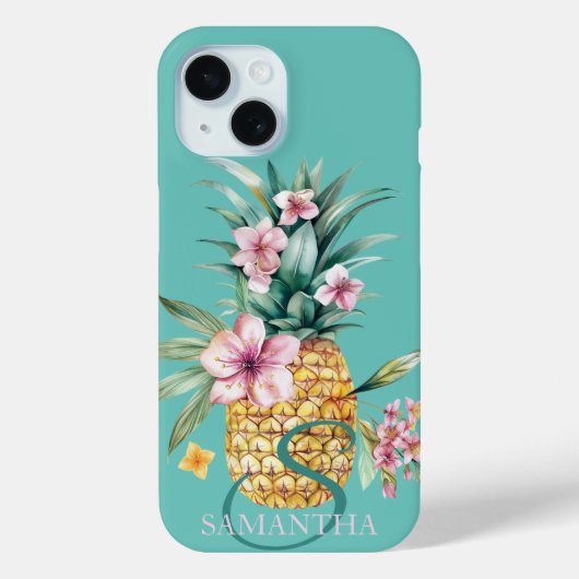 Bloemige Ananas Mint Groen Case-Mate iPhone Case (Achterkant)