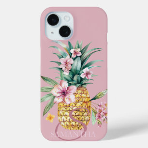 Bloemige Ananas Roze iPhone 15 Case