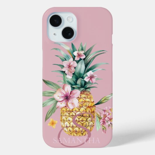Bloemige Ananas Roze Case-Mate iPhone Case (Achterkant)
