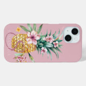 Bloemige Ananas Roze Case-Mate iPhone Case (Achterkant (horizontaal))