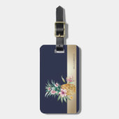 Bloemige Ananas,Streep Bagagelabel (Voorkant verticaal)