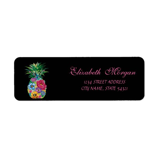 Bloemige Ananas Zwart Etiket (Voorkant)