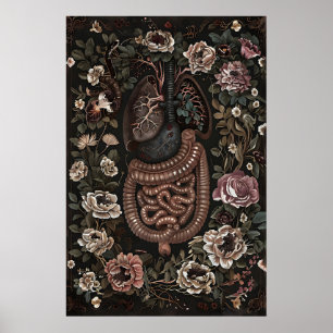 Bloemige Anatomie Kunstprint, Gotische Darm Longen Poster