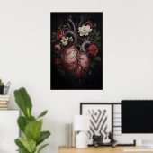 Bloemige anatomische afdruk van het menselijk hart poster (Thuiskantoor)