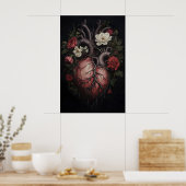 Bloemige anatomische afdruk van het menselijk hart poster (Keuken)