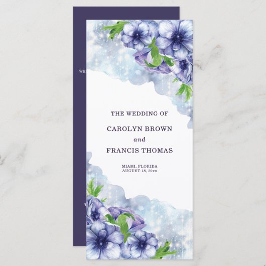 Bloemige Anemoon Paarse Bruiloft Programmakaart (Voorkant / Achterkant)