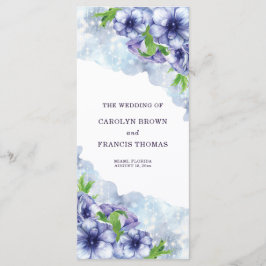 Bloemige Anemoon Paarse Bruiloft Programmakaart