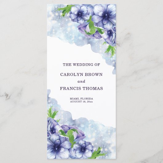 Bloemige Anemoon Paarse Bruiloft Programmakaart (Voorkant)