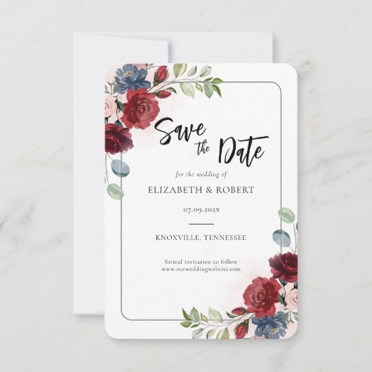 Bloemige Aquarel Elegante Moderne Bruiloft Save The Date (Voorkant)