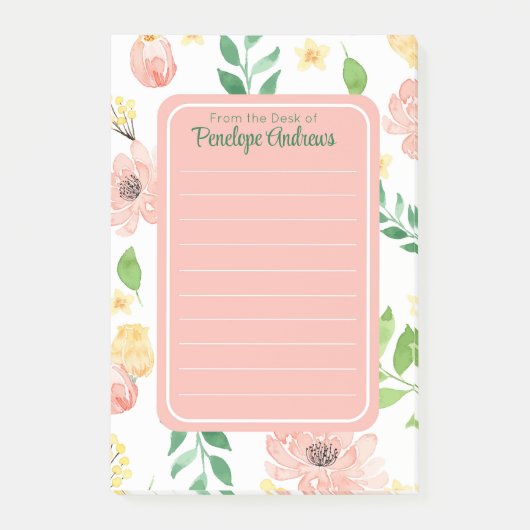 Bloemige Aquarel Gepersonaliseerde Post-it Notitie Post-it® Notes (Voorkant)