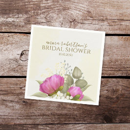 Bloemige Aquarel Groen Peony Bruidsdouche Servet