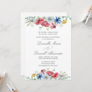 Bloemige Aquarel Kerk Huwelijksuitnodiging Kaart
