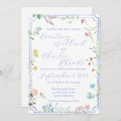 Bloemige Aquarel Trouw Uitnodiging (Voorkant / Achterkant)