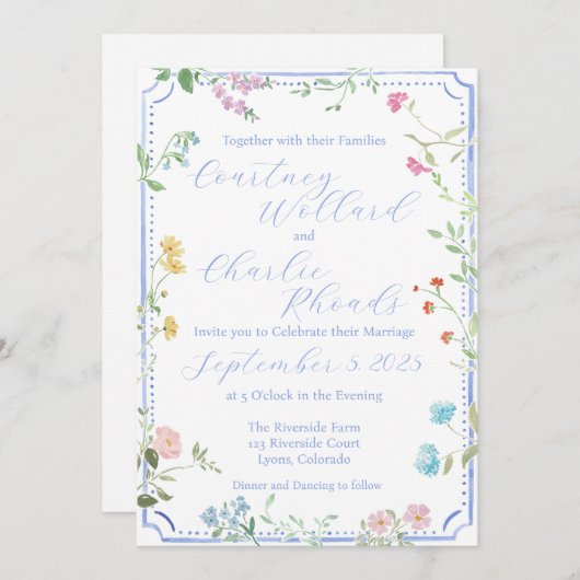 Bloemige Aquarel Trouw Uitnodiging (Voorkant / Achterkant)