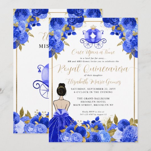 Bloemige Assepoester Prinses Koningsblauwe Quincea Kaart (Voorkant / Achterkant)