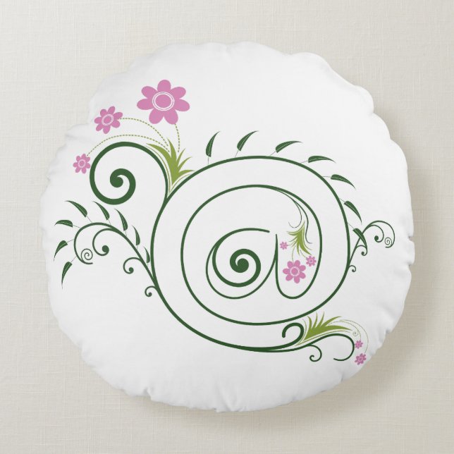 Bloemige At-teken Flourish Rond Kussen (Voorkant)
