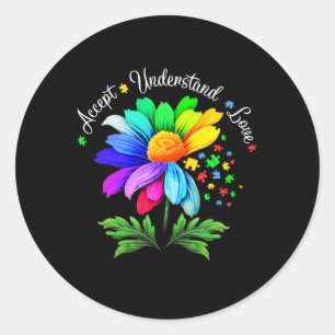 Bloemige Autisme Bewustzijn Madeliefje Bloem Voor Ronde Sticker
