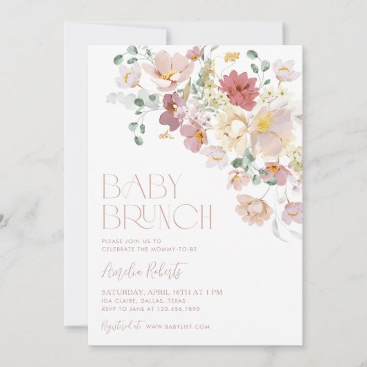 Bloemige baby brunch uitnodiging (Voorkant)