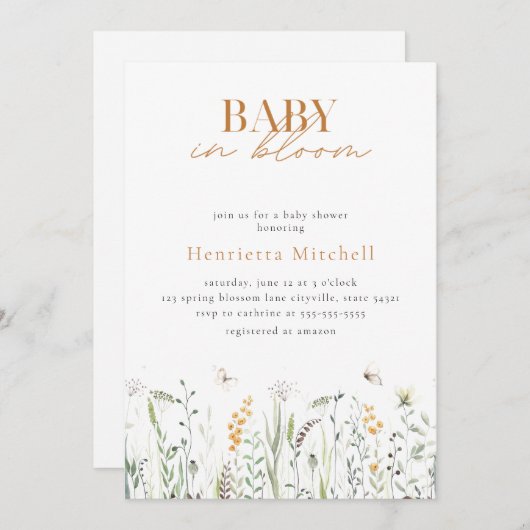 Bloemige baby In Bloom baby shower uitnodiging (Voorkant / Achterkant)