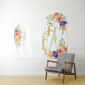 Bloemige Baby Shower Gouden Achtergrond Foto Booth Wandkleed (In Situ (horizontaal))