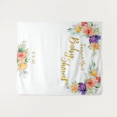 Bloemige Baby Shower Gouden Achtergrond Fotohokje Wandkleed (Voorkant (horizontaal))