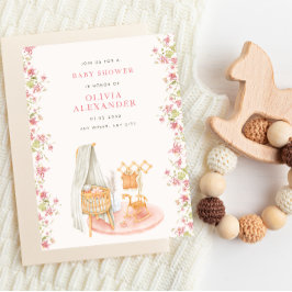 Bloemige baby shower in roze waterverf nursery sti kaart
