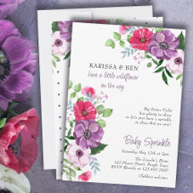 Bloemige Baby Shower Paarse Roze Bloemen