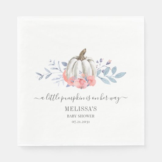 Bloemige Baby Shower Roze Rozen Pompoen Servet (Voorkant)