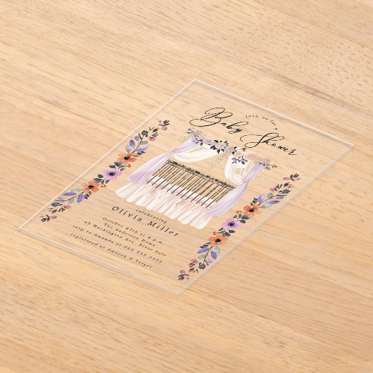 Bloemige baby shower uitnodiging voor wieg (Laagn)