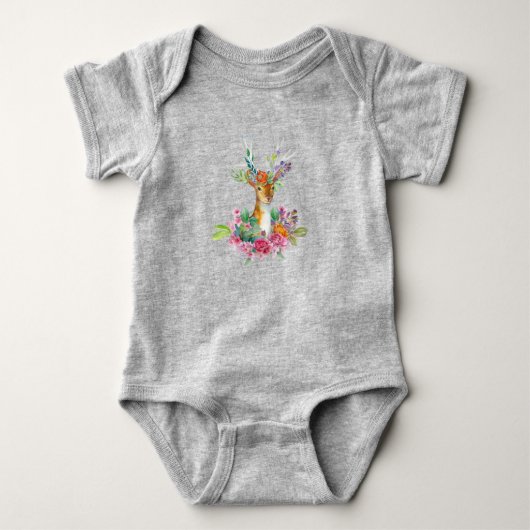 Bloemige Babyhert Dier Schattig Mooi Romper (Voorkant)