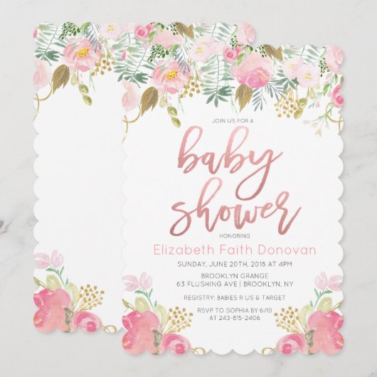Bloemige babyshower uitnodiging (Voorkant / Achterkant)