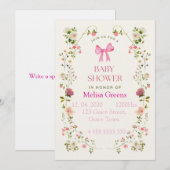 Bloemige babyshower uitnodiging | Zachte roze wate (Voorkant / Achterkant)