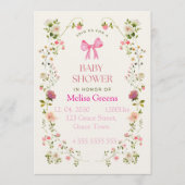 Bloemige babyshower uitnodiging | Zachte roze wate (Voorkant)