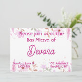 Bloemige Bas mitzva Kaart (Staand voorkant)