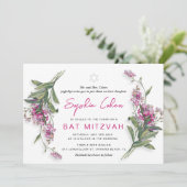 Bloemige Bat Mitzvah-uitnodiging Botanisch Kaart (Staand voorkant)
