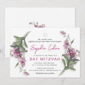 Bloemige Bat Mitzvah-uitnodiging Botanisch Kaart (Voorkant / Achterkant)