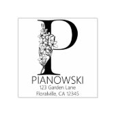 Bloemige beginletter - P - Retouradres Monogram Rubberstempel (Afrduk)