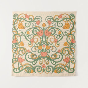 Bloemige behang in art nouveau-stijl, Vintage ill Wandkleed
