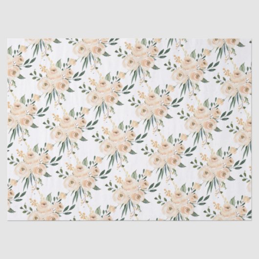 Bloemige Beige Blush op Witte Trouw Tissue Papier (Voorkant)