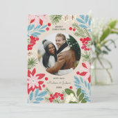 Bloemige beige kerstkaart (Staand voorkant)
