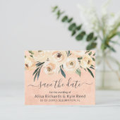 Bloemige Beige Rozen Goud op Roze Aankondiging (Staand voorkant)