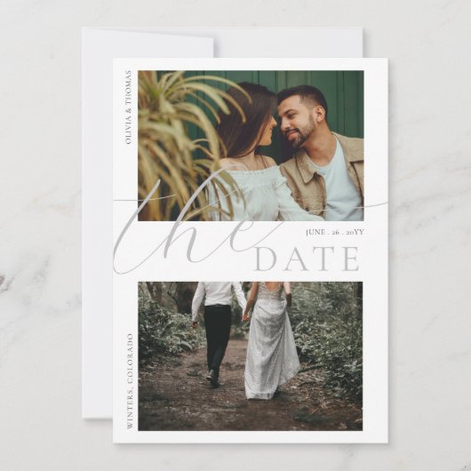 Bloemige bergklaproos bruiloft 2 foto's datum opsl kaart (Voorkant)