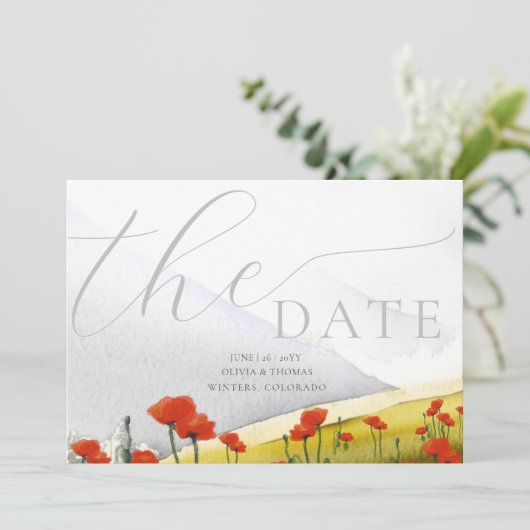 Bloemige bergklaproos bruiloft 3 foto's bewaar dat kaart (Staand voorkant)