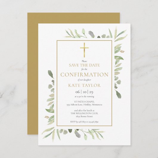 Bloemige bevestigingskaart Sla de datum op Aankondigingskaart (Voorkant / Achterkant)