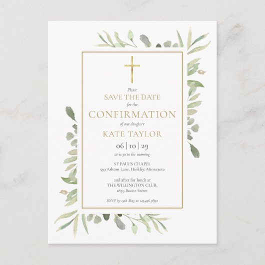 Bloemige bevestigingskaart Sla de datum op Aankondigingskaart (Voorkant)