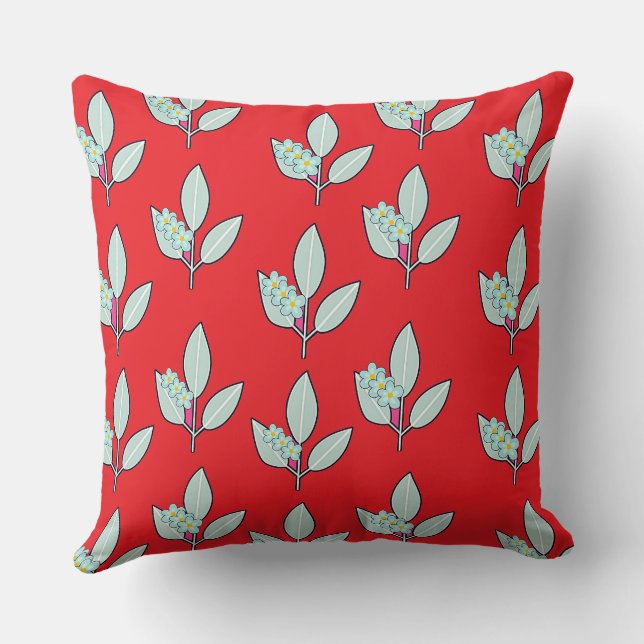Bloemige Blad Rood Decoratief Kussen (Achterkant)