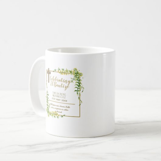 Bloemige bladBautizo Bautismo Doopnaamverzen Koffiemok (Voorkant links)