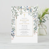 Bloemige Bladeren Elegante Gouden Doop Doopfeest Kaart (Staand voorkant)