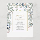 Bloemige bladgoudkruisdoop Christening Uitnodiging Briefkaart (Voorkant)